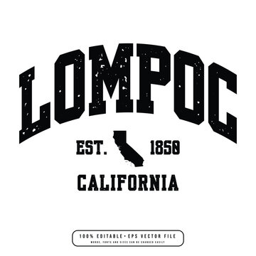 Lompoc text effect vector. Editable college t-shirt design printable text effect vector	