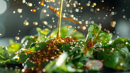 Drizzle of sesame oil over a salad
