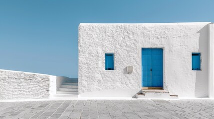 white Greek house with sky