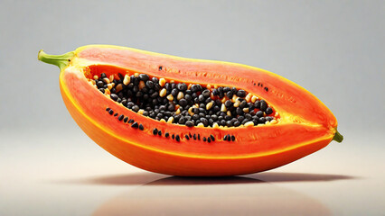 Image of juicy papaya. Half a papaya fruit on a light background.