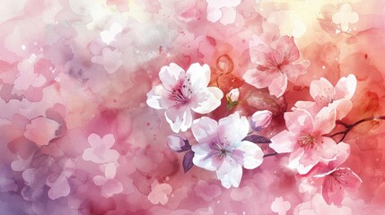 Scenic watercolor background, floral composition Sakura - generative ai