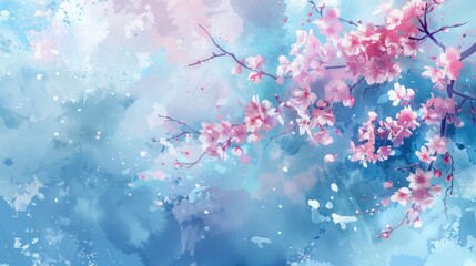 Obraz na płótnie Canvas Scenic watercolor background, floral composition Sakura - generative ai