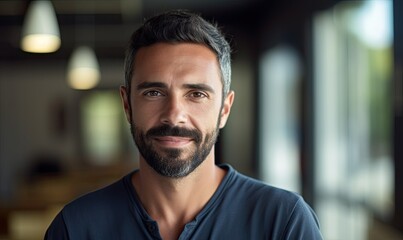 Obraz premium Portrait photography of a young man with black hair, blurred background