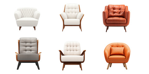 Collection of armchair isolated on a white background as transparent PNG