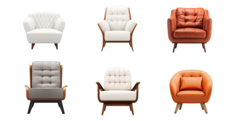 Collection of armchair isolated on a white background as transparent PNG