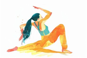 Woman doing stretching, pastel colors, minimal details