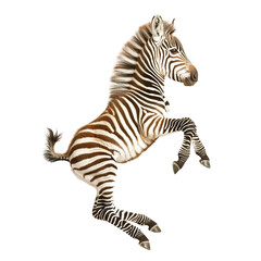 Fototapeta na wymiar Cute zebra foal isolated on white or transparent background, png clipart, design element. Easy to place on any other background.