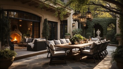 Obraz premium An outdoor oasis with light ivory and ebony patio furniture