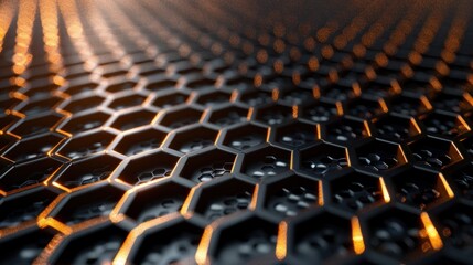 Obraz premium Detailed view of a metallic hexagonal grate, showcasing its intricate design and structure.