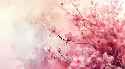 Scenic watercolor background, floral composition Sakura - generative ai