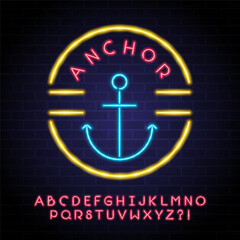 Anchor logo neon light with dark background