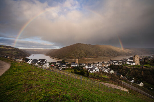 Regenbogen &uuml;ber Oberwesel, Februar 2024