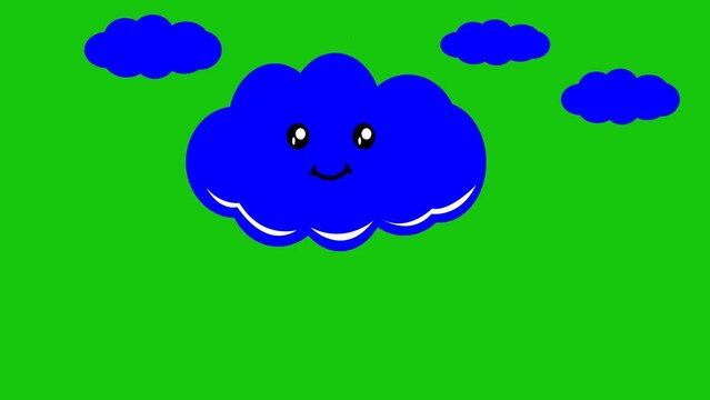 Animation of clouds with cute expressions, Green screen background, suitable for education. 