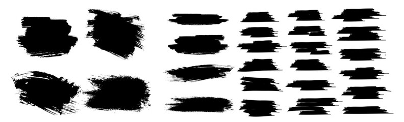 Grunge Paint stripe . Vector brush Stroke . Distressed banner . Black isolated paintbrush collection . Modern Textured shape . Dry border in Black