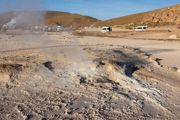 Tatio Geysers, San Pedro de Atacama, Chile. Hot spring volcanic Geysers.