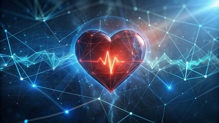 Human heart, Polygonal technology heart, background. Low poly blue, health concept, - obrazy, fototapety, plakaty