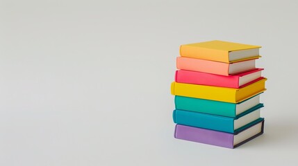A stack of colorful books against a solid white background, ideal for adding custom titles or images.
