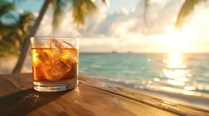 Selbstklebende Fototapeten Glass of Cocktail Background of Summer Beach © Left