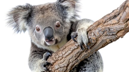 A koala perched on a tree branch, showcasing its unique appearance and relaxed posture in its natural habitat.