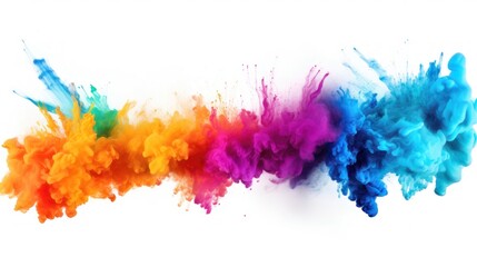 Explosion of colored powder flying, isolated on white background. Colorful powder paint ink falling splash illustration