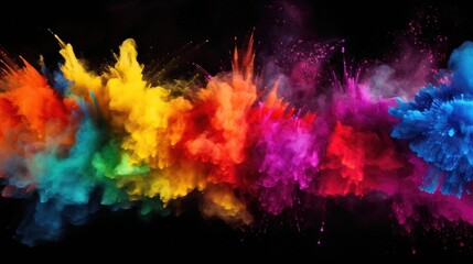 Explosion of colored powder flying, isolated on black background. Colorful powder paint ink falling splash illustration