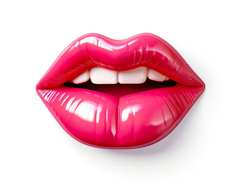 Sexy red lips isolated on white background. 3D illustration. Realistic detailed woman glossy lip