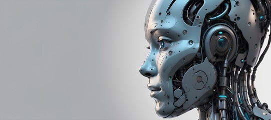 Futuristic Humanoid AI Robot: Background Image with Copy Space
