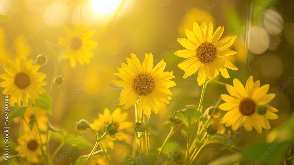 Wall mural Sunflower field in warm sunshine