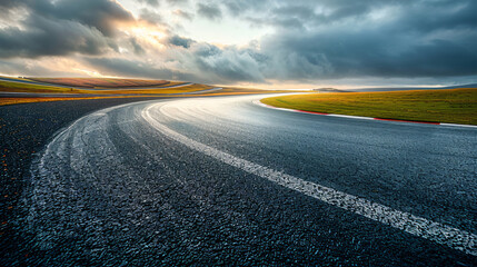Naklejka premium deserted racetrack against a clear sky backdrop