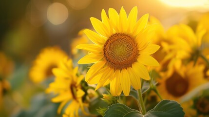 Sunflower field in warm sunshine
