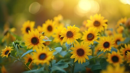 Obraz premium Sunflower field in warm sunshine