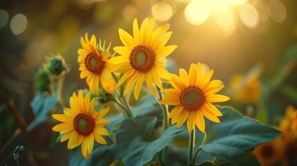Obraz premium Sunflower field in warm sunshine