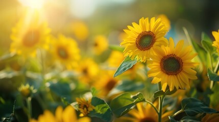 Obraz premium Sunflower field in warm sunshine