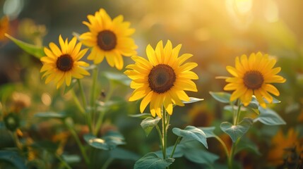 Sunflower field in warm sunshine