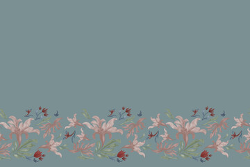 Ethnic floral pattern seamless watercolour background border. Vintage flowers motifs leaves branch design hand drawn illustration. © Wita Pixs