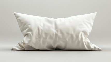 Fototapeta na wymiar A blank soft pillow sits atop a white floor, creating a stark contrast between the two elements.