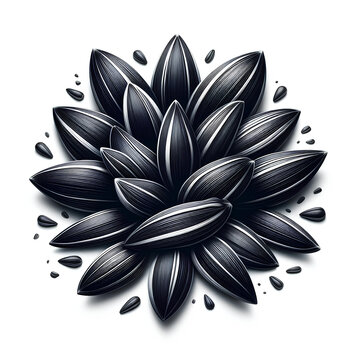 black suflower seeds isolated on white background