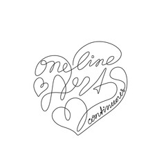 One line art, inscription continuous line drawing, Heart, Valentine's Day, tattoo, print for clothes, logo design, single line on a white background, isolated vector illustration. 