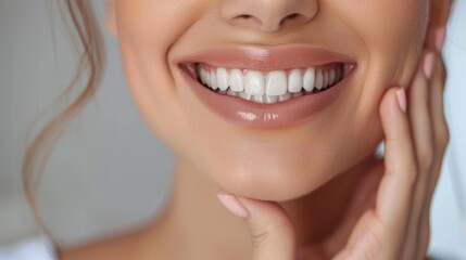 Obraz premium A caucasian woman smiling while holding a toothbrush in her hand, showcasing her beautiful teeth.