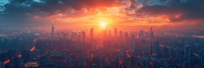 Fototapeta na wymiar Sunset over the cityscape