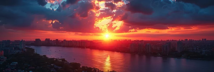 Fotobehang Sunset over the cityscape © Left