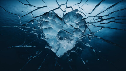 Frozen Emotions: Intact Ice Heart Floating in Serene Blue Water