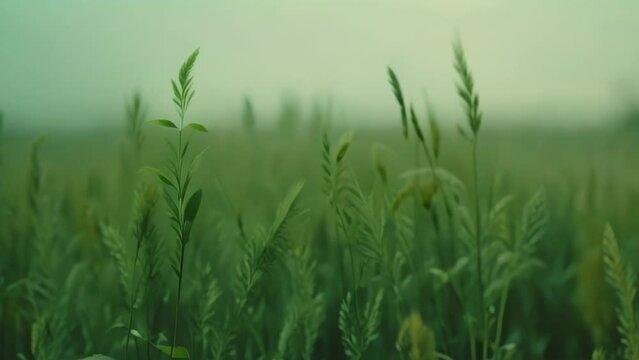 Morning wind sways green wheat field. 4k video animation
