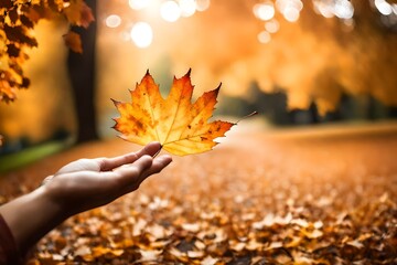  signifying lettingAutumn mental health. Embracing Change person releasing Autumn falling leaf into the wind Autumn mental health. Embracing Change: person releasing Autumn falling leaf into the wind,