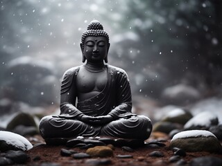 Rock Carved Meditating Buddha Statue