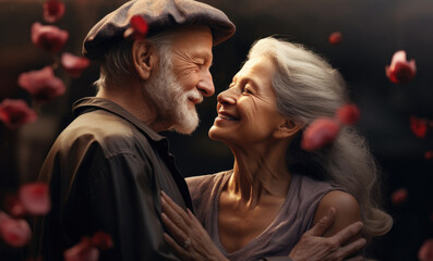 Romantic portrait of senior couple looking at each other