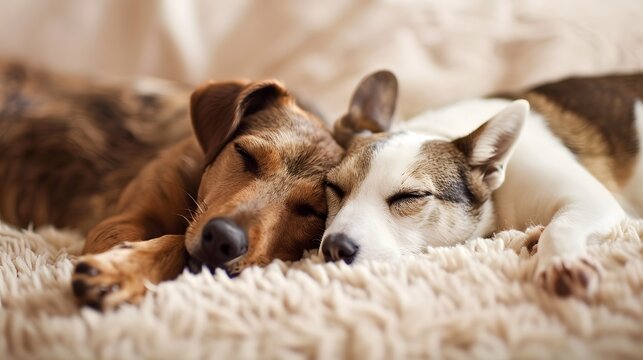 Two Dogs Cuddling in Cozy Home Setting