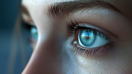 Detailed Macro Shot of a Blue Human Eye with Visible Eyelashes