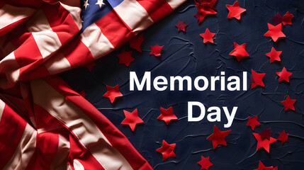 Patriotic Memorial Day Concept with American Flag and Red Stars