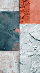 Collage of textured wall surfaces in various colors with paint cracks and chips, Samples of wall textures of various colors. Construction materials, renovation.